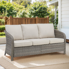73.6" PE Wicker Rattan Outdoor Furniture Set, 3 Seat Sofa with Beige Deep Seat Cushions