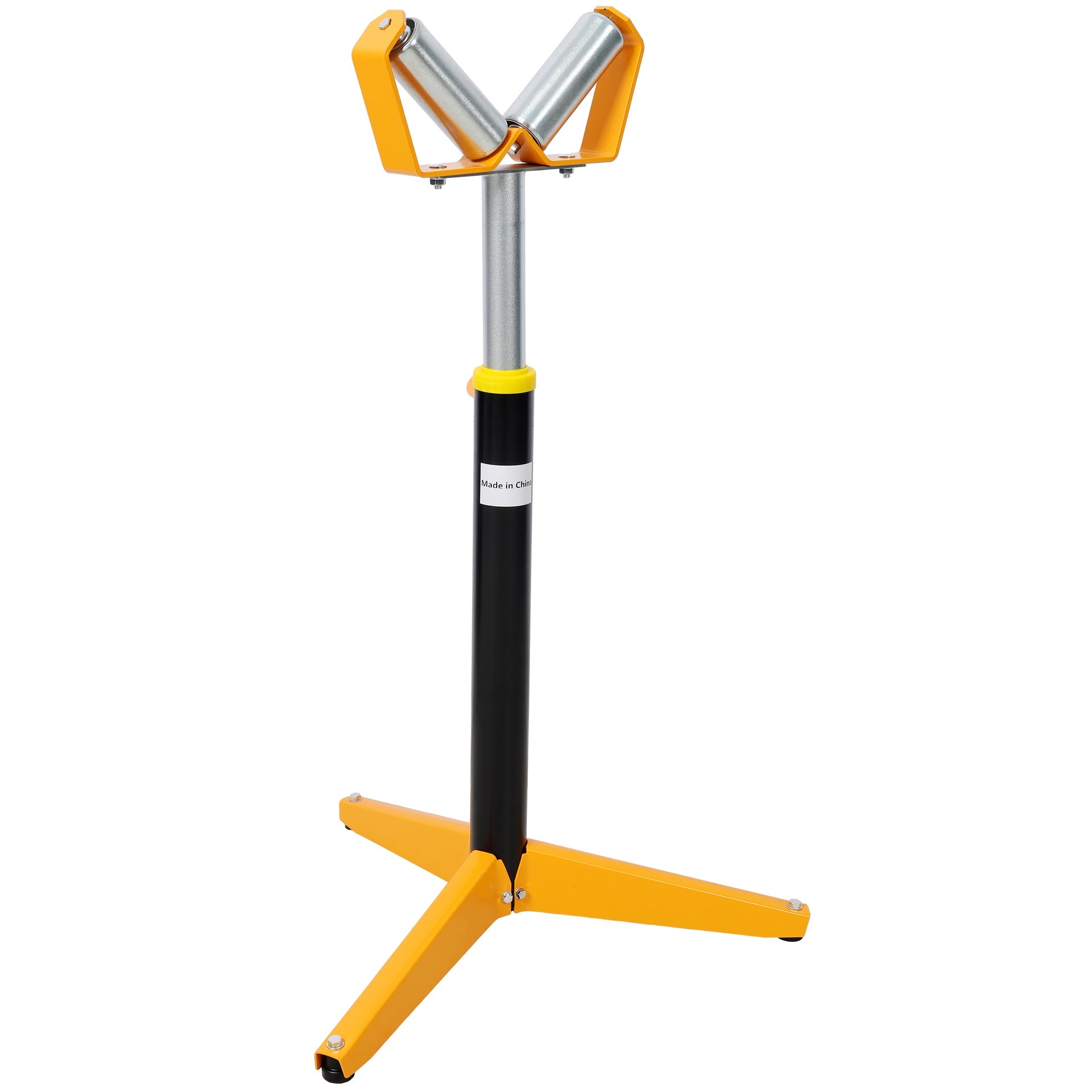 V Shape Heavy Duty Roller Stand,Material Support Stand, Yellow & Black Color