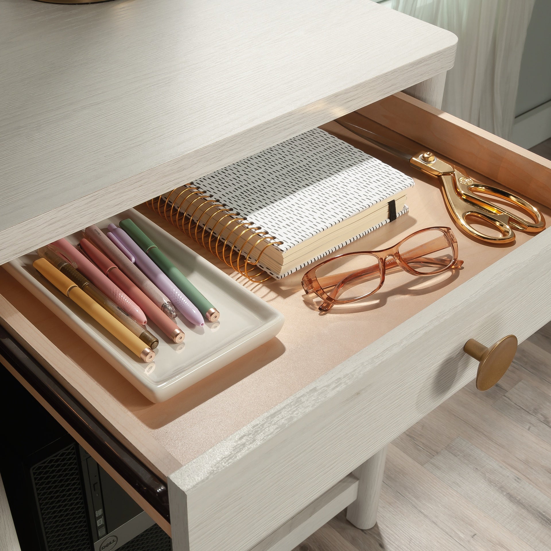 Computer Desk with 2 smooth-glide Drawers, Light Gray finish