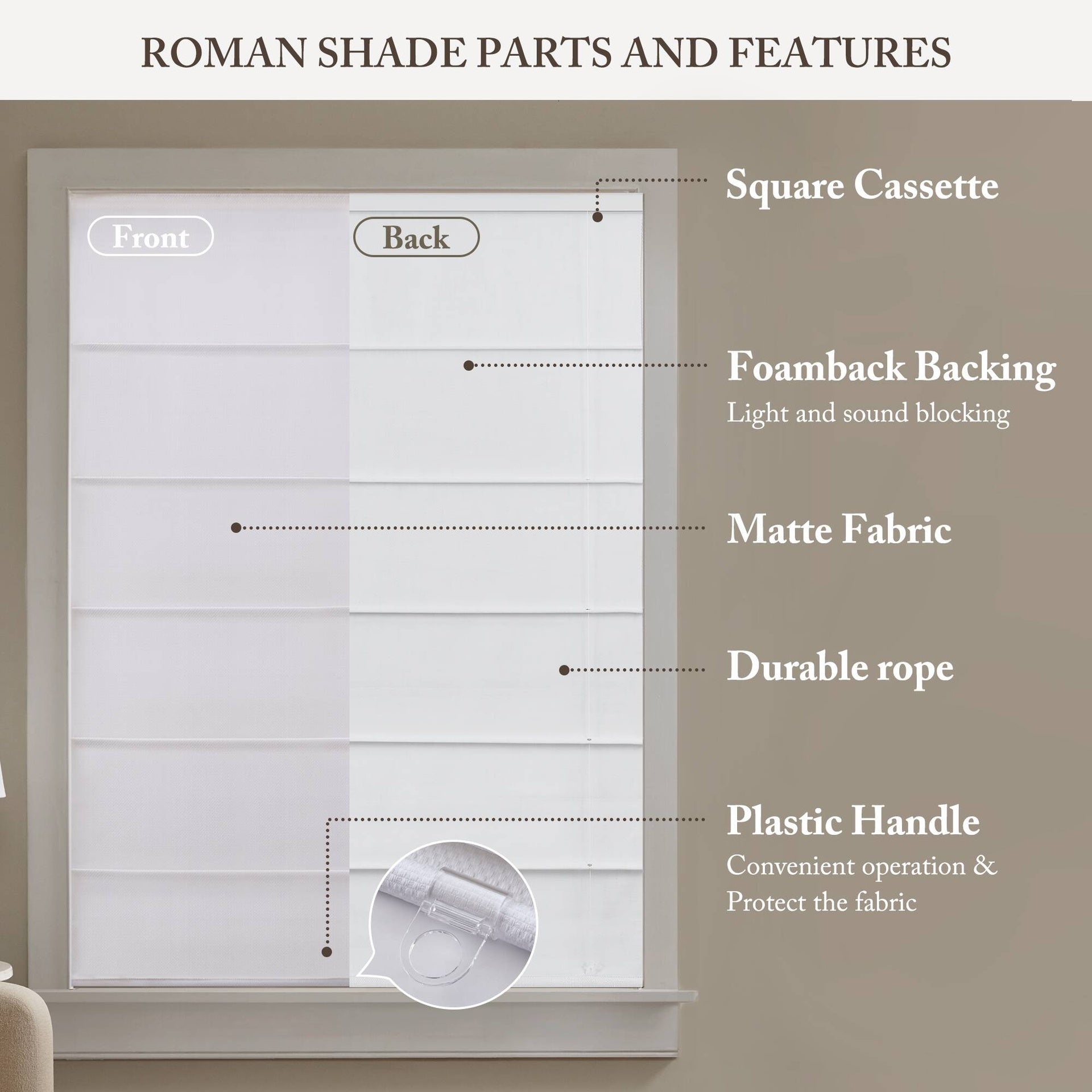 1PC 34x64" Cordless Roman Blind  Galen Matte fabric