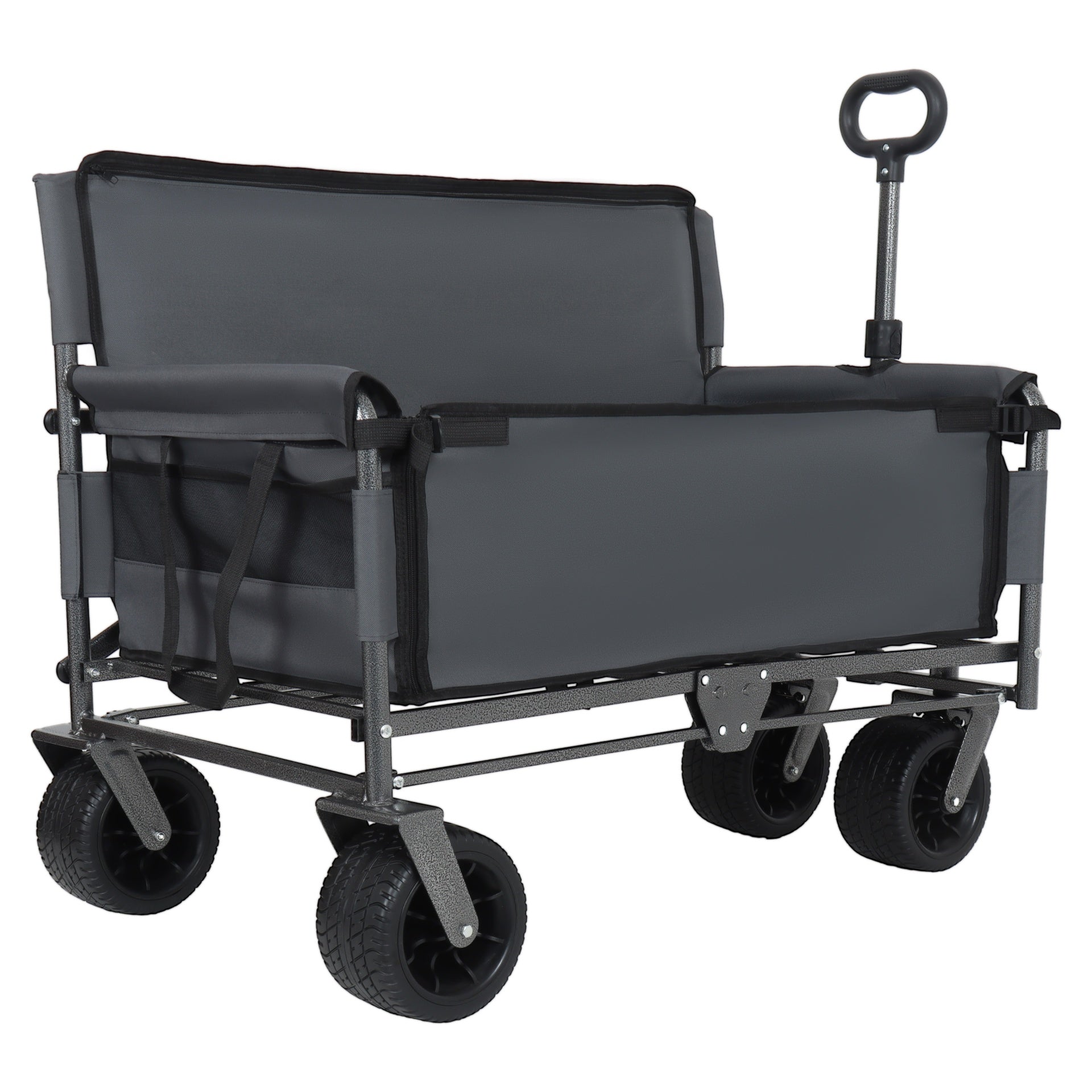 3-in-1 Convertible Folding Wagon Cart with Bench Seat & Storage - 500lbs Heavy-Duty Utility Wagon, 180L Capacity All-Terrain Wheels for Camping, Beach, Sports, Garden, gray