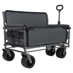 3-in-1 Convertible Folding Wagon Cart with Bench Seat & Storage - 500lbs Heavy-Duty Utility Wagon, 180L Capacity All-Terrain Wheels for Camping, Beach, Sports, Garden, gray