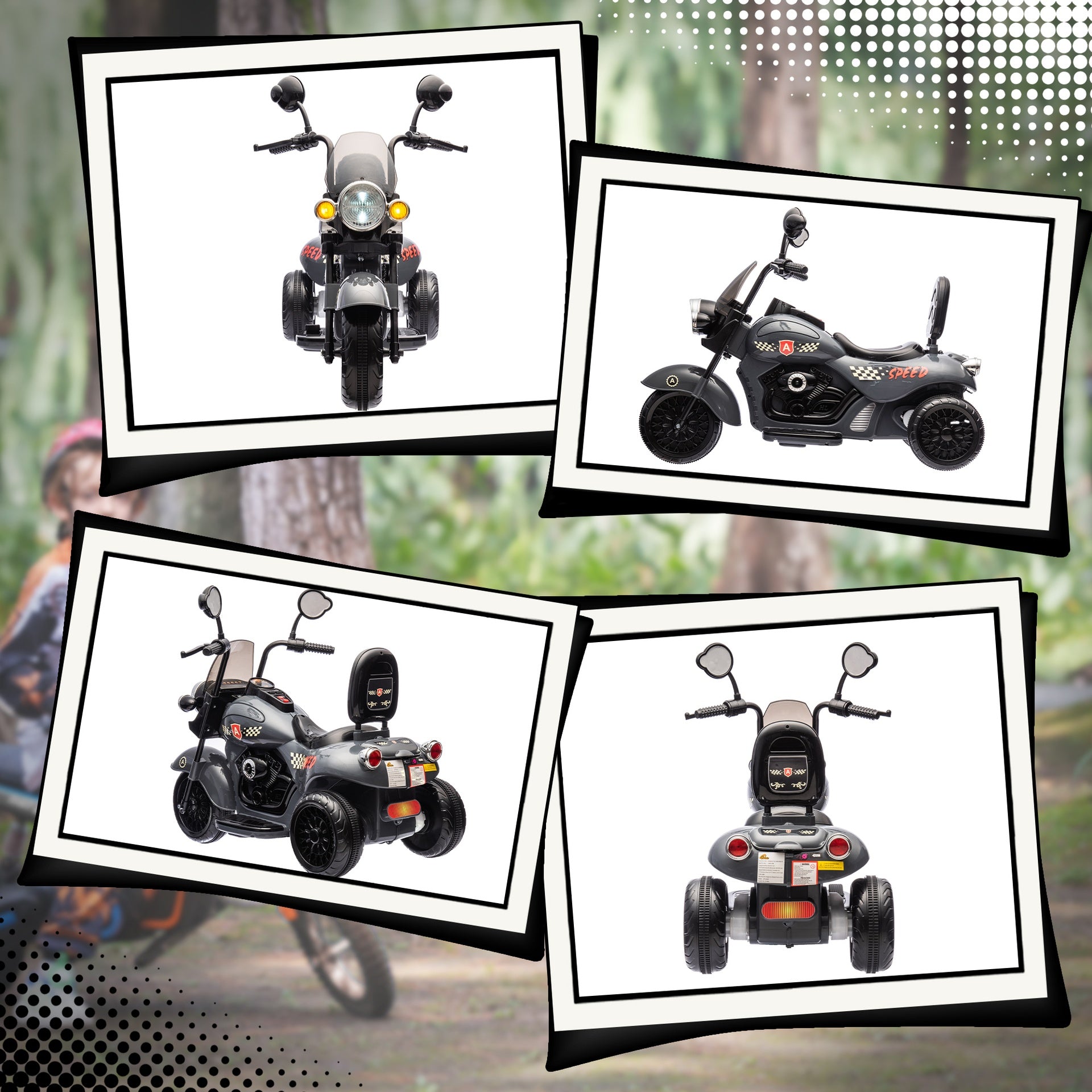 Qaba Electric Motorcycle for Kids, 3 Wheel 6V Battery Powered Chopper Motorbike, Ride on Motorcycle with Headlights, Music, Forward & Reverse for Boys and Girls Ages 3-6 Years, Gray