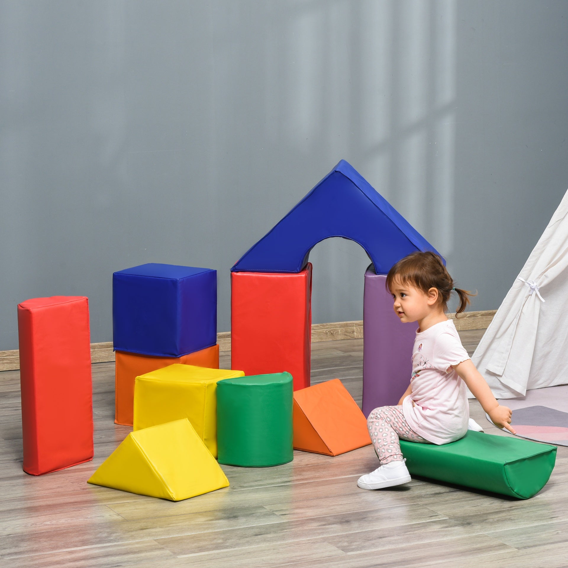 Soozier Foam Climbing Blocks for Toddlers, 11-Piece Baby Soft Foam Play Set, Climb and Crawl Activity Playset Building Blocks for Aged 1-3 Years Old Boys & Girls, Assorted