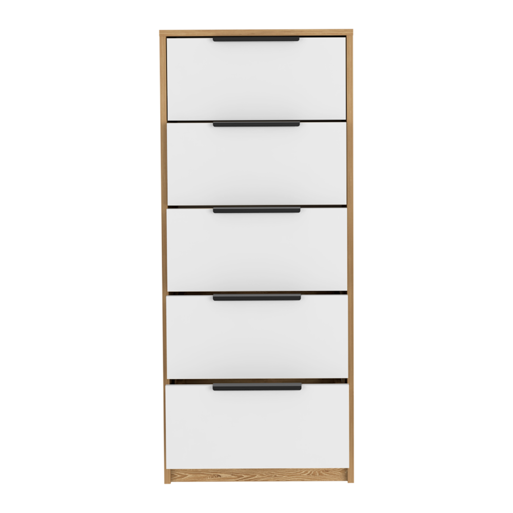 Dresser 42 inchH, 5 Drawer, Vertical Dresser, White / Light Oak