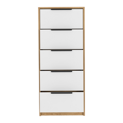 Dresser 42 inchH, 5 Drawer, Vertical Dresser, White / Light Oak