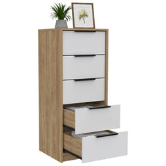 Dresser 42 inchH, 5 Drawer, Vertical Dresser, White / Light Oak
