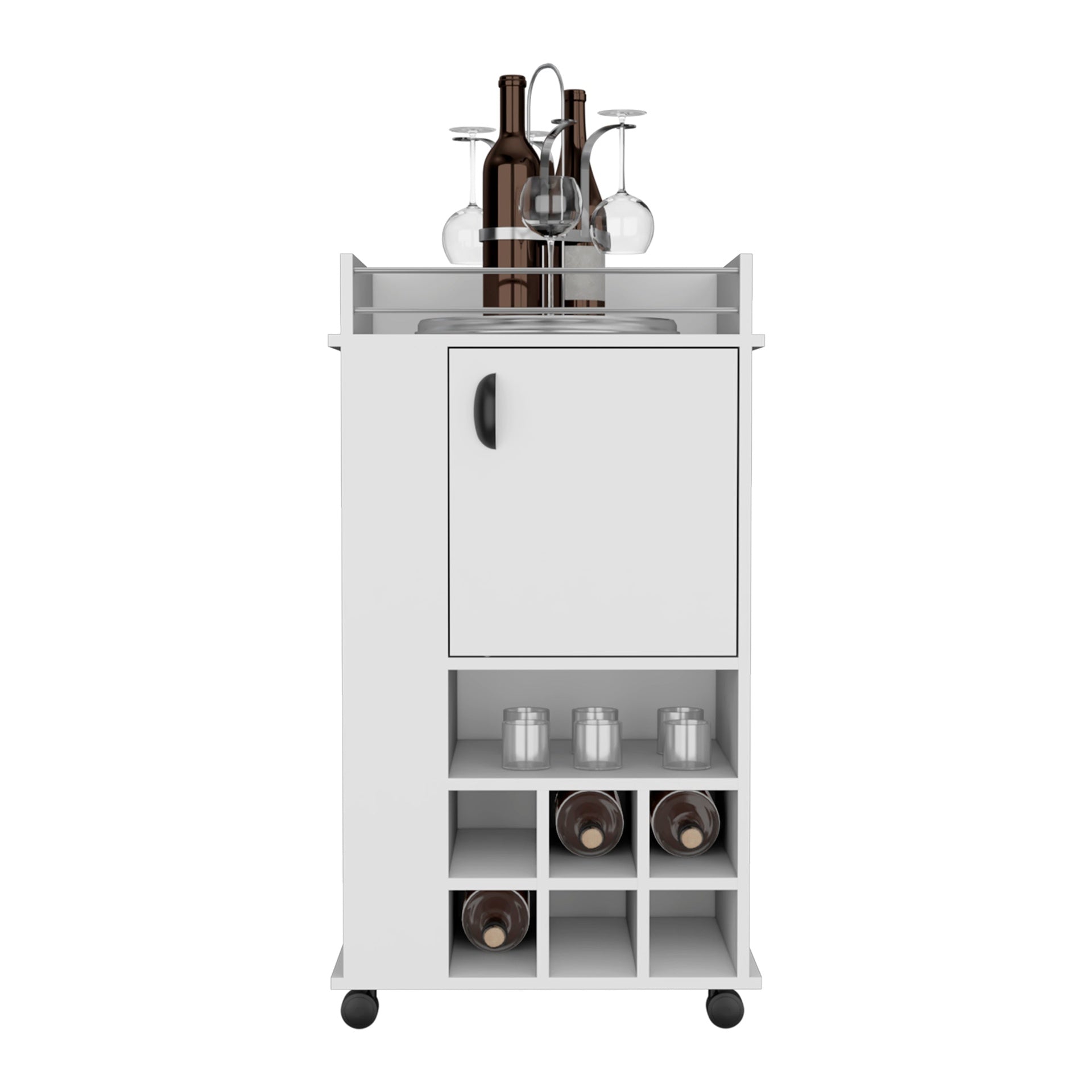 Bar Cart with 6 Built-in Wine Rack and Casters, White