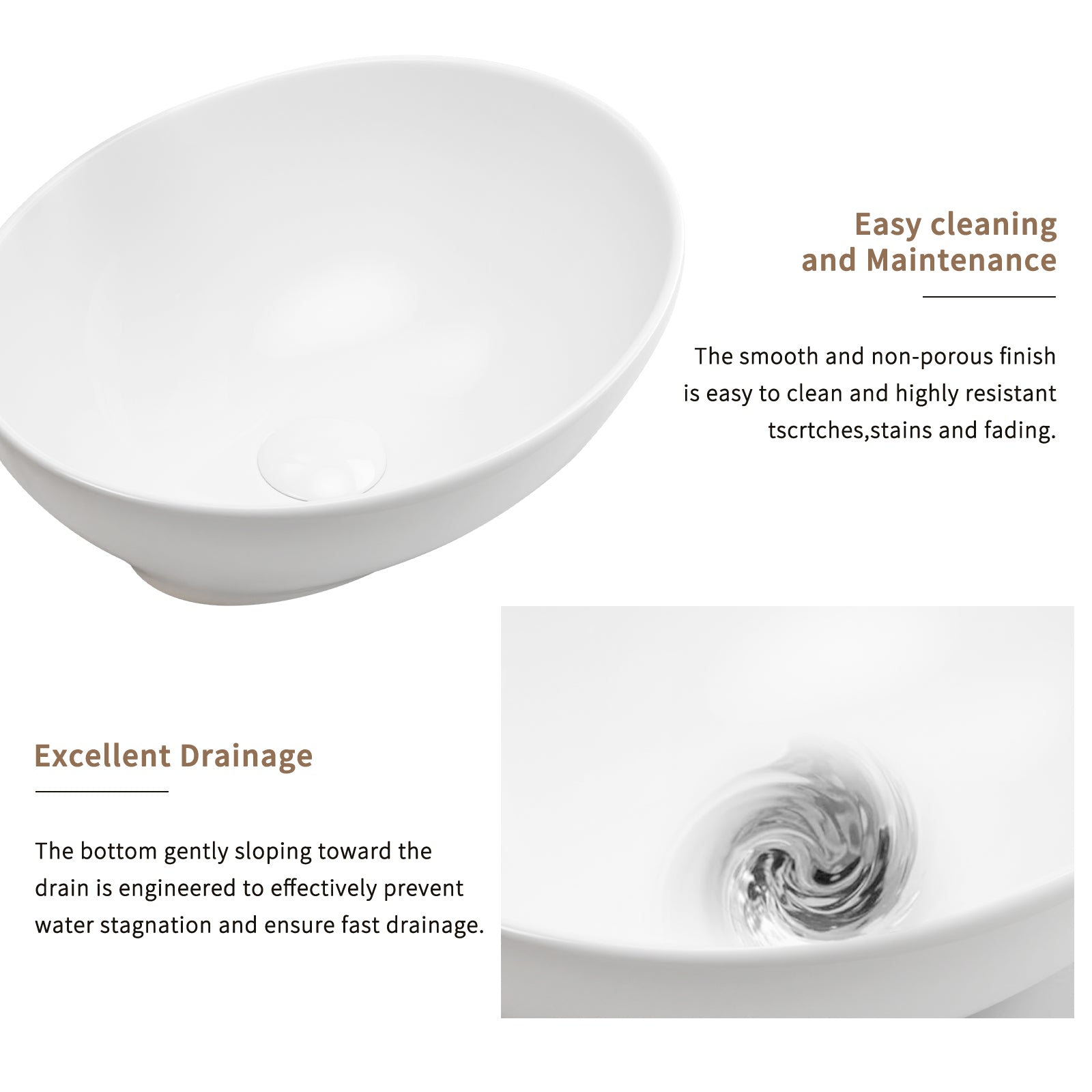 16" x 13" x 5.5" White Oval Ceramic Countertop Bathroom Vanity Vessel Sink