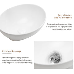 16" x 13" x 5.5" White Oval Ceramic Countertop Bathroom Vanity Vessel Sink