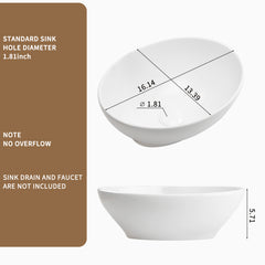 16" x 13" x 5.5" White Oval Ceramic Countertop Bathroom Vanity Vessel Sink