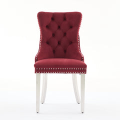 Nikki Collection Modern, High-end Tufted Solid Wood Contemporary Velvet Upholstered Dining Chair with Chrome Stainless Steel Plating Legs,Nailhead Trim,Set of 2,WineRed and Chrome, SW1701WR
