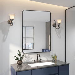 24x32 Inch Black Metal Framed Rectangular Bathrrom Mirror for Wall.(W2203135016)