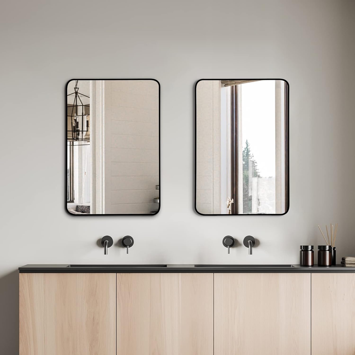 24x32 Inch Black Metal Framed Rectangular Bathrrom Mirror for Wall.(W2203135016)