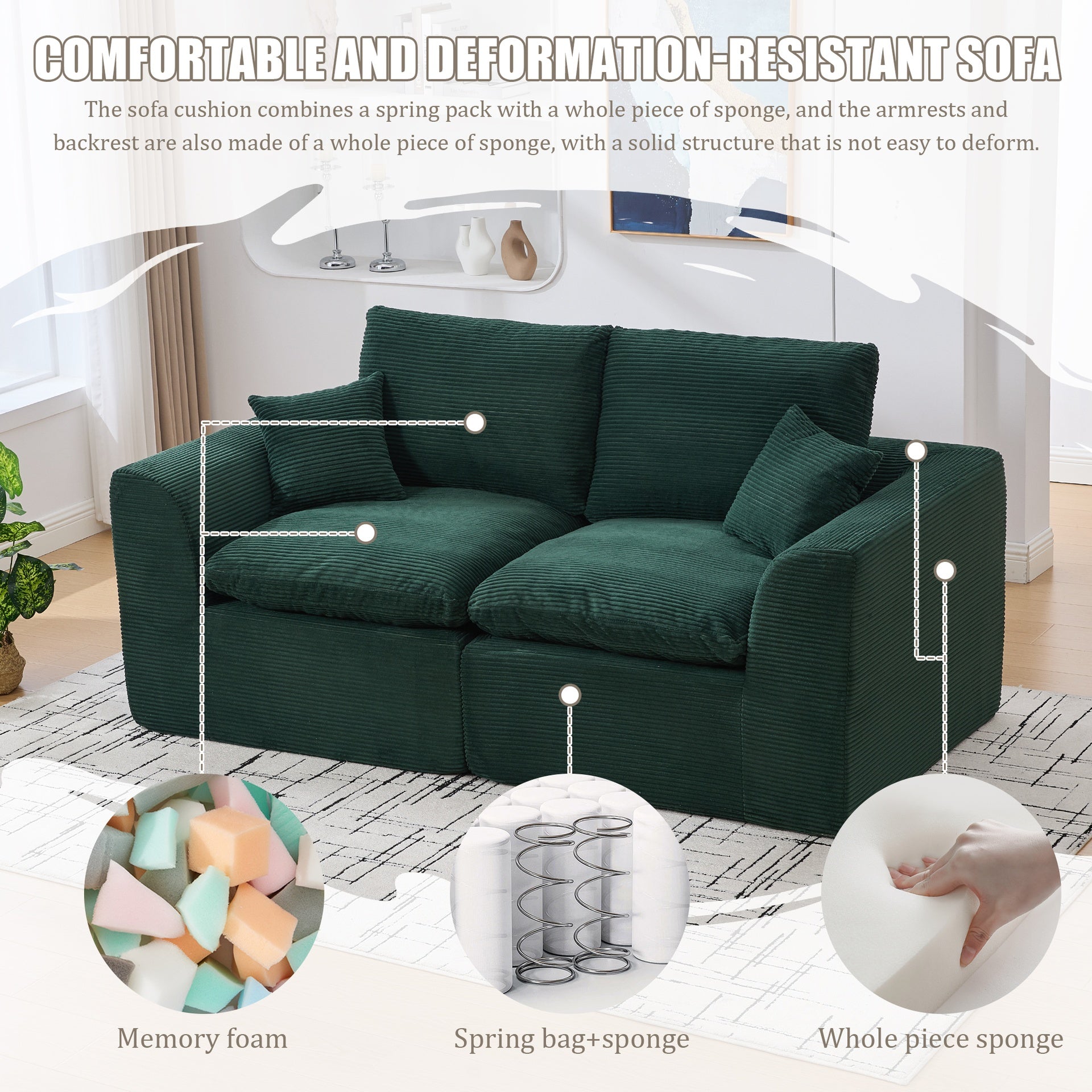 UNITED WE WIN Modular Sectional Sofa Cloud Couch,Comfy Cloud Modern Sofa,2 Seater with Cushion Covers Removable Furniture for Living Room Bedroom Apartments Dorms,No Assembly Required