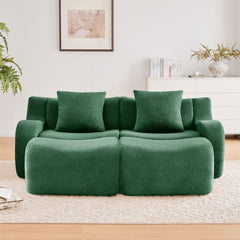 Soft Teddy Fabric Boneless Sofa,Anti-Slip Design,Assembly Chaise Lounge Curved Armrests Ergonomic Support 32D High Density Sponge,For Living Rooms Bedrooms,Green