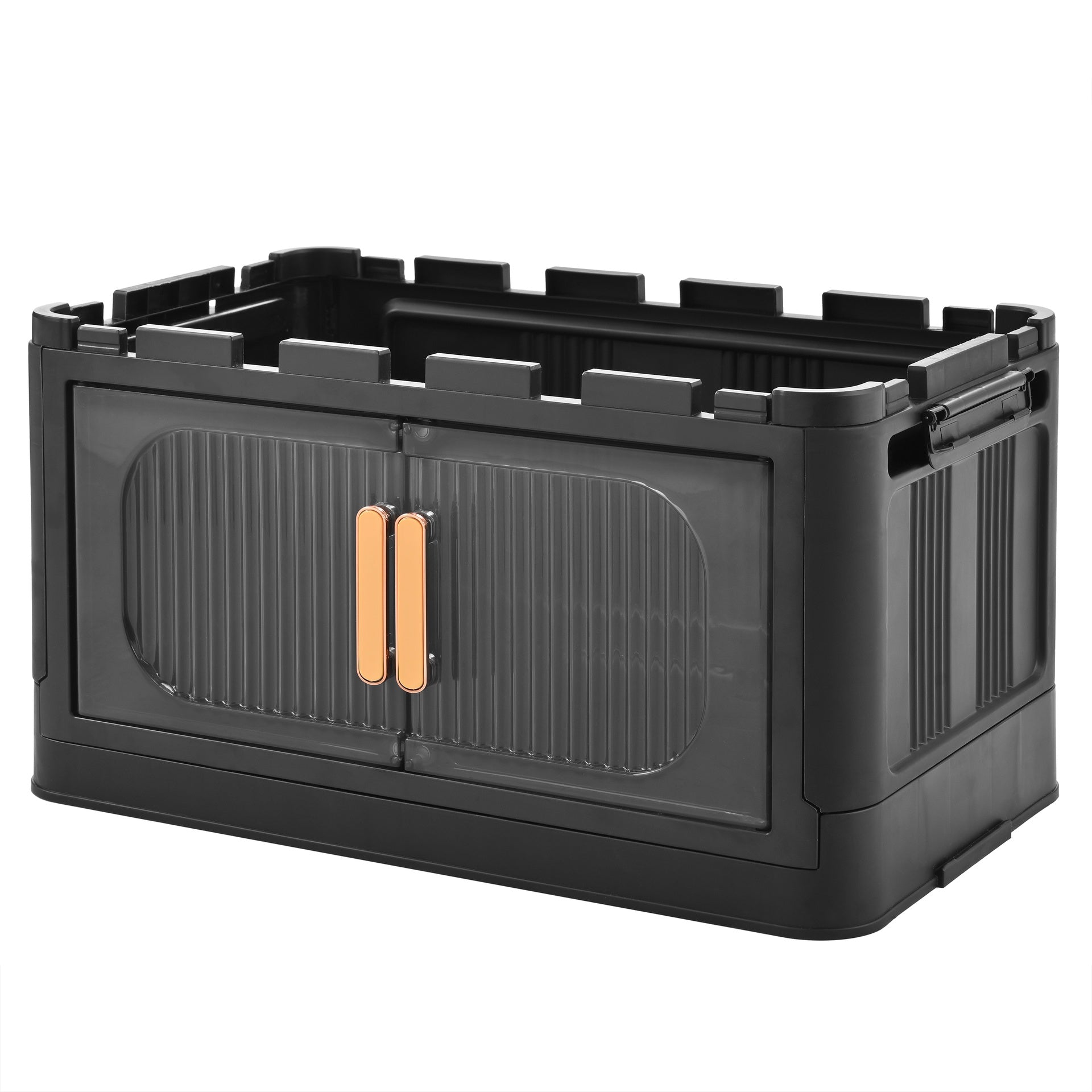 Black,20" Side Wide Folding Storage Cabinet ,5 Tiers,19.69"×11.81"×50.00",Collapsible Storage Bins with Magnetic Door, Plastic Storage Cabinet with Wheels