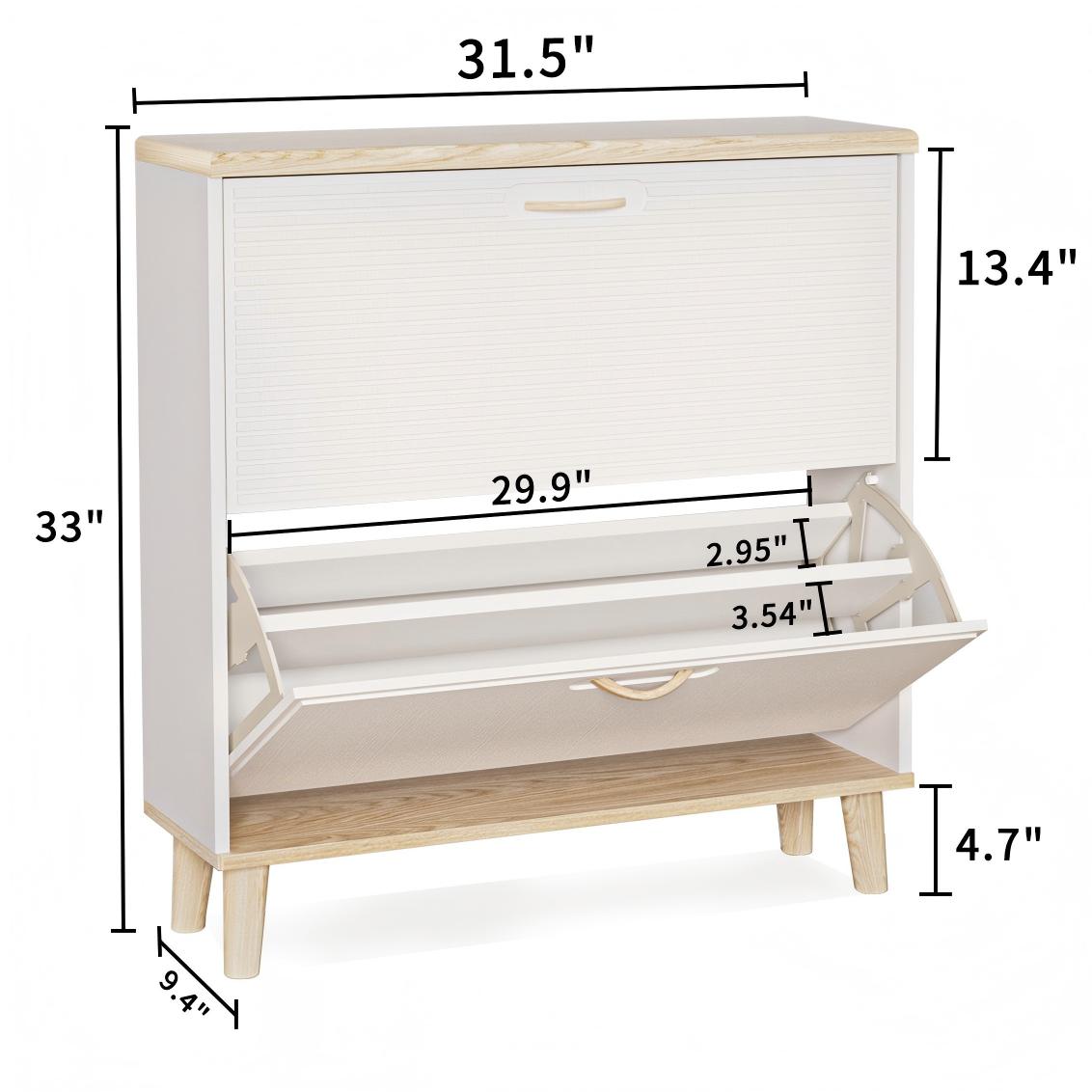 Shoes Storage Cabinet for Entryway,Narrow Shoe Rack Cabinet,Shoe Cabinet with 2 Flip Drawers,Freestanding Shoe Organizer with Natural Wood Legs,Slim Entryway Storage Organizer for 8-16 Pairs