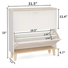 Shoes Storage Cabinet for Entryway,Narrow Shoe Rack Cabinet,Shoe Cabinet with 2 Flip Drawers,Freestanding Shoe Organizer with Natural Wood Legs,Slim Entryway Storage Organizer for 8-16 Pairs