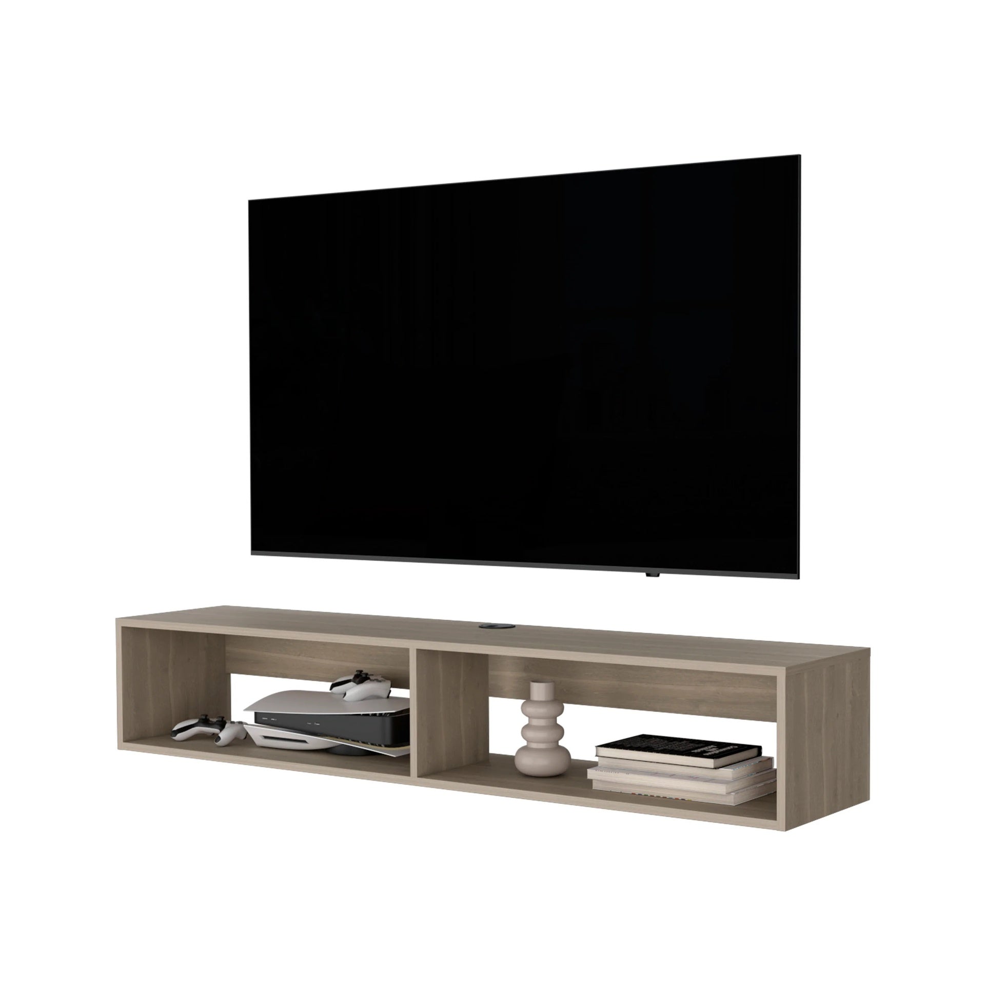 White Oak 2-Shelf Central Floating Media Rack
