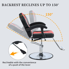 Classic Reclining barber Chair Salon Chair for Hair Stylist with Heavy Duty Hydraulic Pump, 360° Rotation, Tattoo Chair  Shampoo Beauty Salon Equipment,  Max Load Weight 330 Lbs, Red & Black
