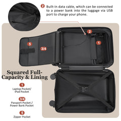 Luggage Sets 5 Piece with Half-opening, Hardside Carry On Suitcase Set with Double Spinner Wheel, Lightweight Travel Luggage with USB Port,TSA Locks