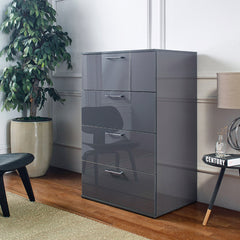 Bliss Glossy Four-Drawer Jumbo Chest in Dark Gray