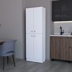 White Pantry Cabinet with 4 Doors and 5 Hidden Shelves