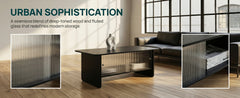 47"rectangular modern minimalist coffee table with glass sliding door storage center, suitable for living room, bedroom, office, easy to assemble, black