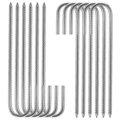 J-Shaped 0.4 in. x 12 in. Silver Steel Rebar Pins (16 Pack) - Heavy Duty Landscaping Anchors for Fabric Edging & Securing