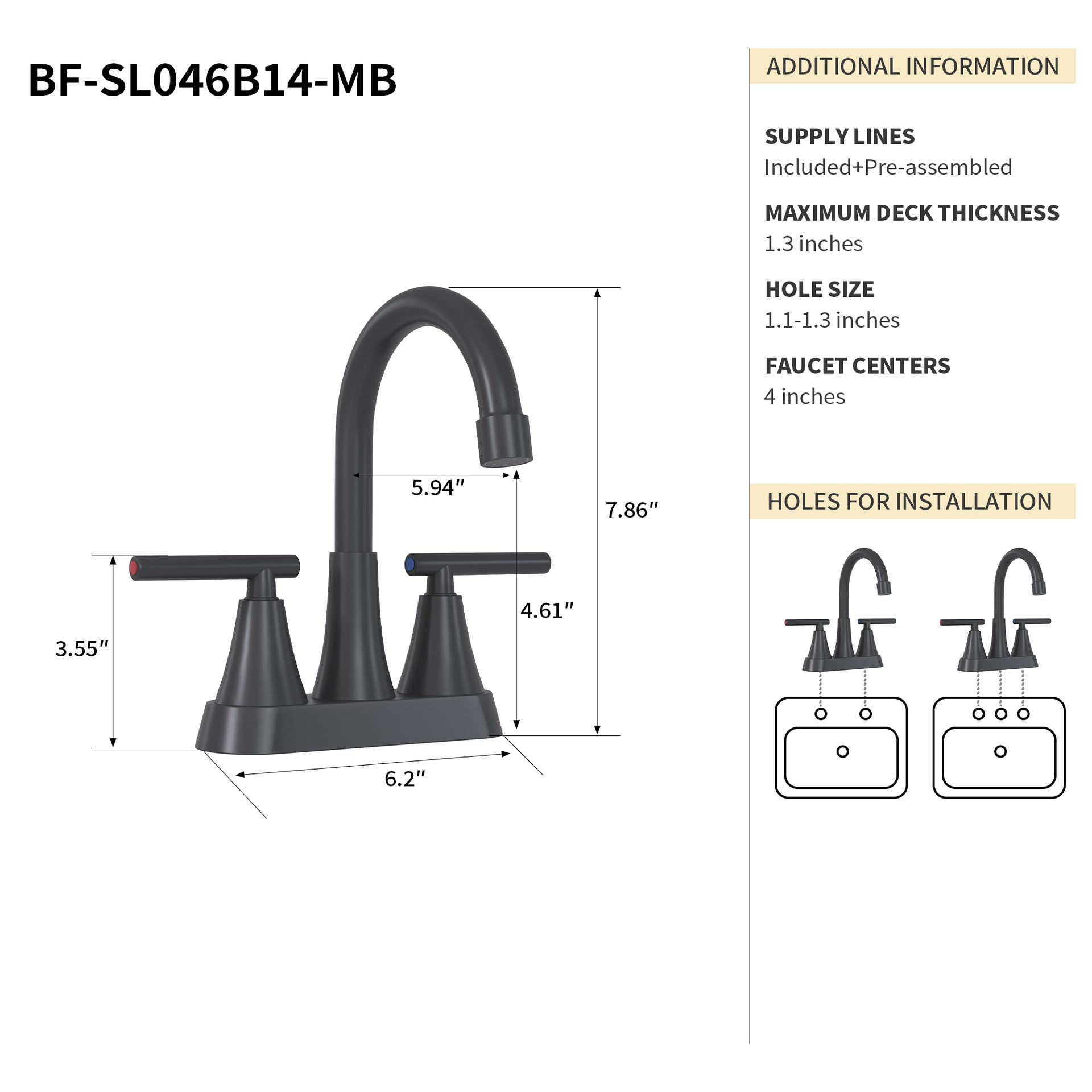 Bothwa Home 7.86" CUPC Certified 2-handle Bathroom Sink Faucet (Matt Black)