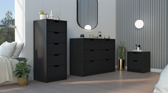 Stockley 3 Piece Bedroom Set, Nightstand + Dresser + Dresser, Black