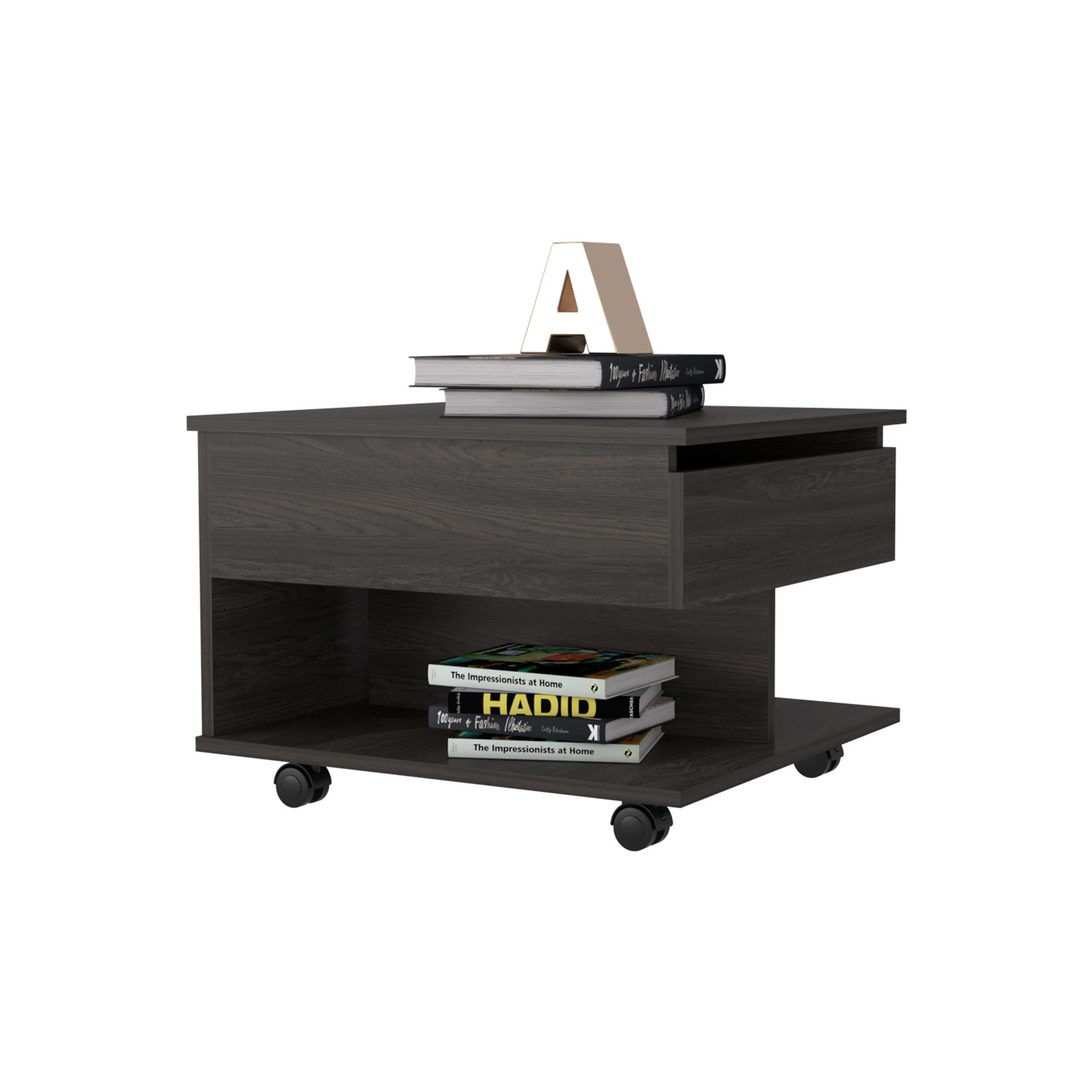 Lift Top Coffee Table Mercuri, Casters, Carbon Espresso Finish