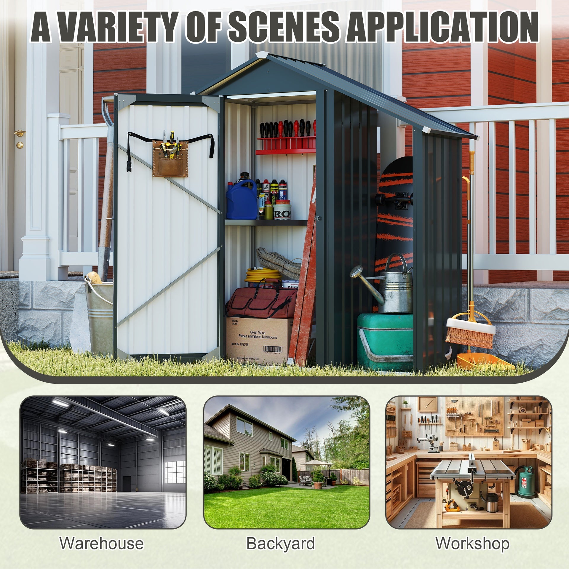 Campcraft High quality galvanized iron sheet,waterproof design, reasonable internal space planning,equipped with a solid lock system,easy to assemble and move,Small Metal Compact Garden shed