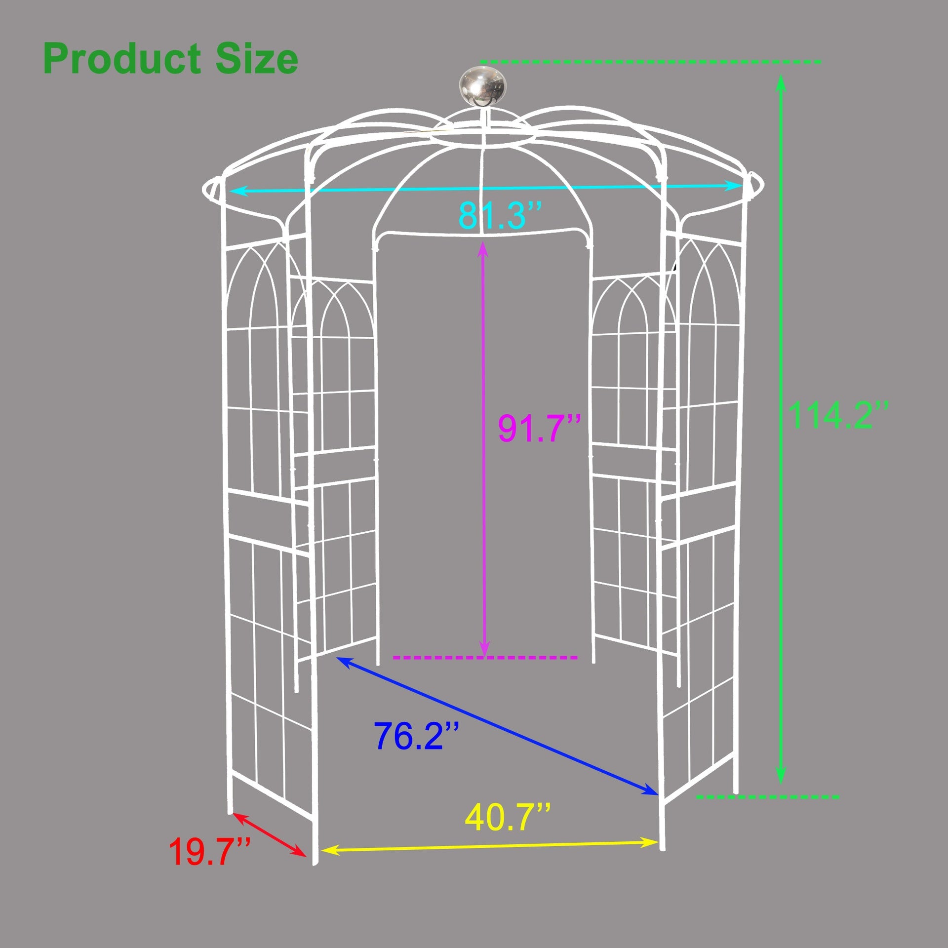 Metal Garden Arch Iron Garden Arbors Gazebo Dia 81.3'' x 114.2'' High Birdcage Shape Pergola Pavilion for Wedding Ceremony Cream White