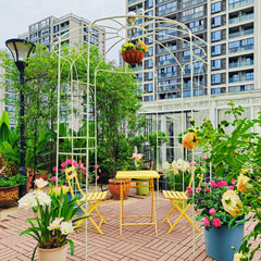 Metal Garden Arch Iron Garden Arbors Gazebo Dia 81.3'' x 114.2'' High Birdcage Shape Pergola Pavilion for Wedding Ceremony Cream White