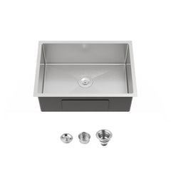 Stainless Steel Kitchen Sink, 27″x19″ Single Bowl, Undermount Handmade Sink in Brushed Nickel, with US Standard Drain and Hook, LS-SSBR06