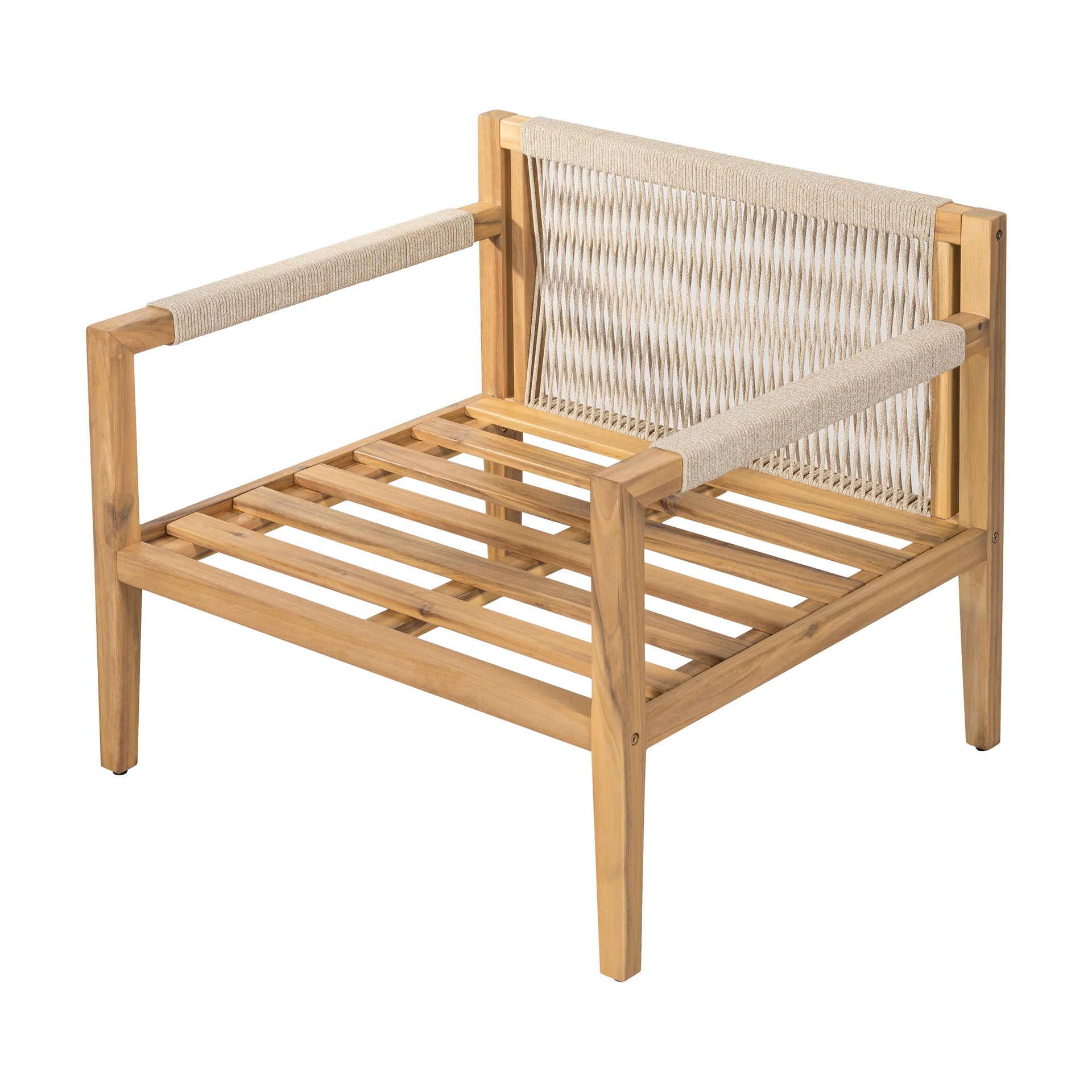 Acacia Wood & Beige Rope Outdoor Leisure Chair – Spacious, Comfortable & Versatile for Any Patio