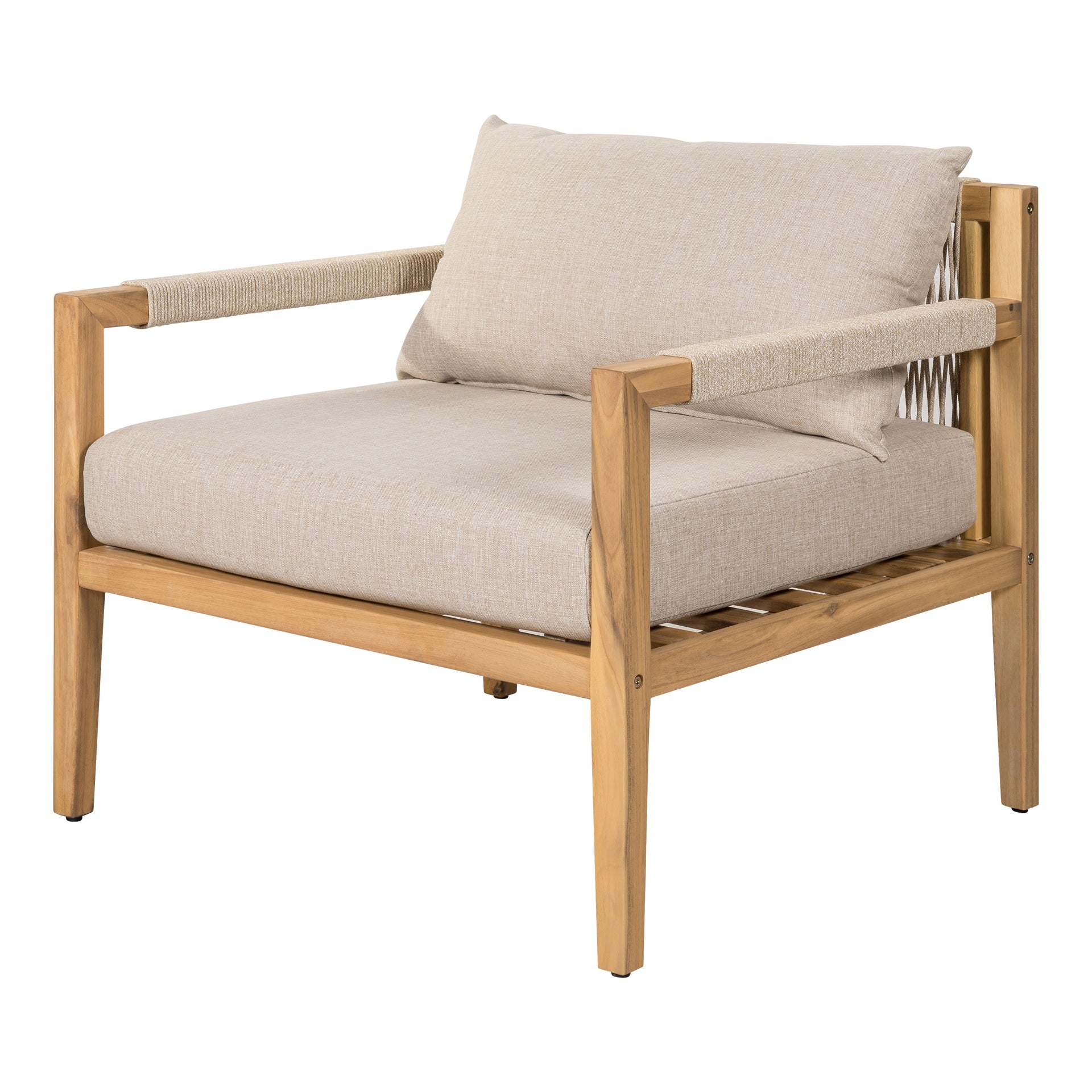 Acacia Wood & Beige Rope Outdoor Leisure Chair – Spacious, Comfortable & Versatile for Any Patio