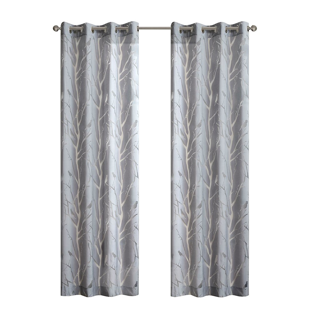 Grommet Top Sheer Bird on Branches Burnout Window Curtain(Only 1 Pc Panel)