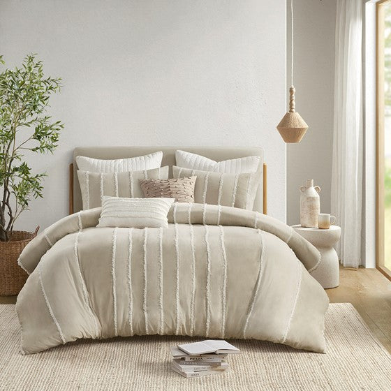 King/Cal King 3 Piece Striped Cotton Duvet Cover Set