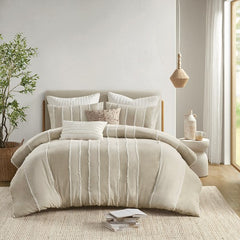 King/Cal King 3 Piece Striped Cotton Duvet Cover Set