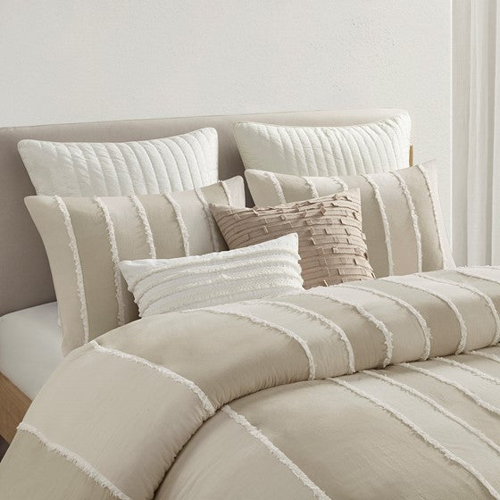 King/Cal King 3 Piece Striped Cotton Duvet Cover Set