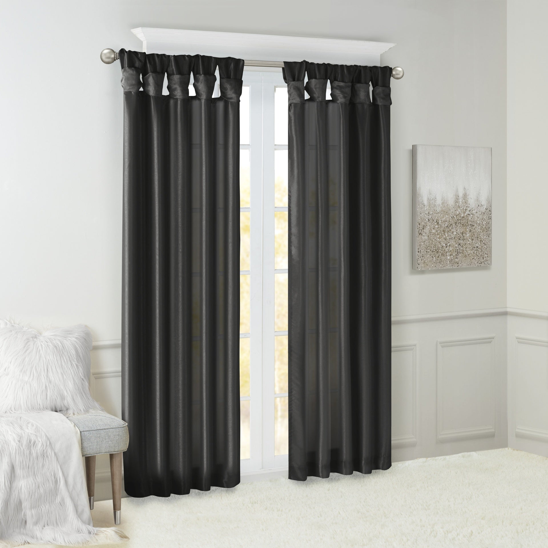 Twist Tab Lined Window Curtain Panel Black 50x120"