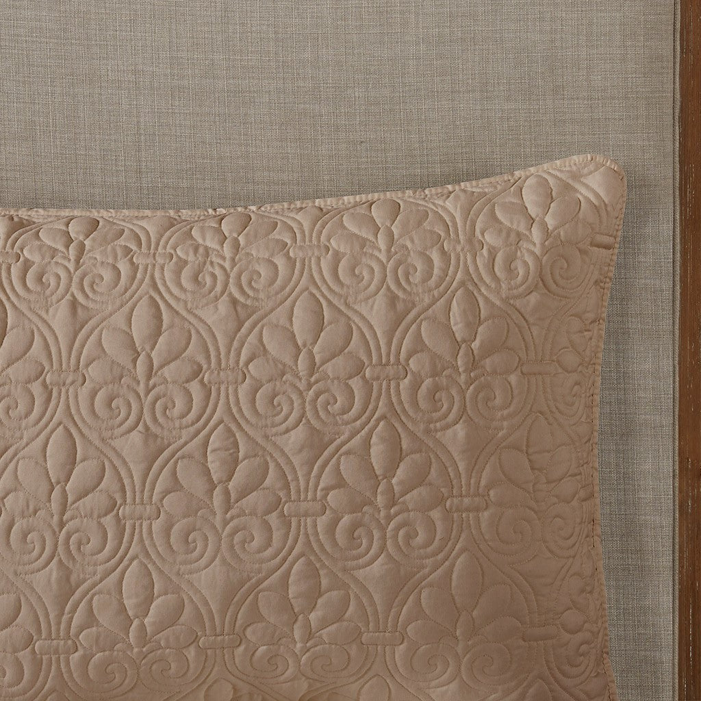 3 Piece Split Corner Pleated Quilted Bedspread Khaki King
