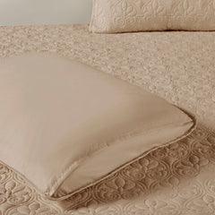 3 Piece Split Corner Pleated Quilted Bedspread Khaki King