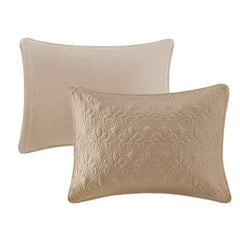 3 Piece Split Corner Pleated Quilted Bedspread Khaki King
