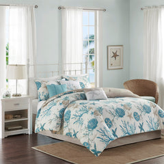 7 Piece Cotton Sateen Comforter Set Aqua King