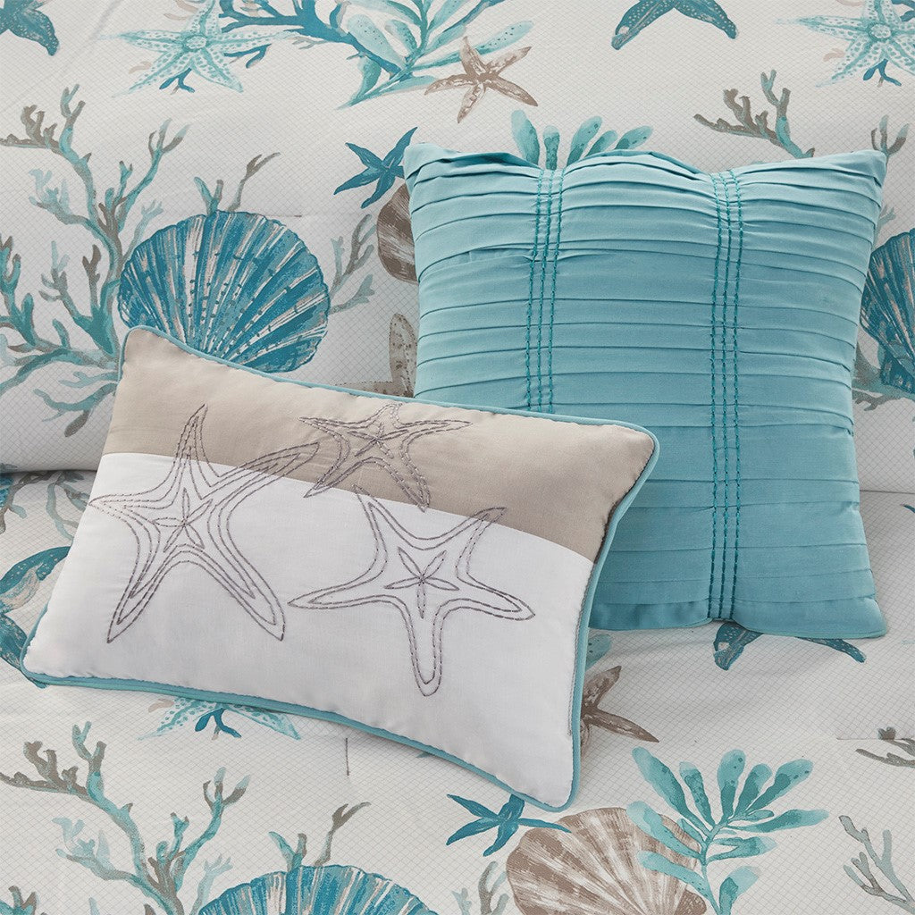 7 Piece Cotton Sateen Comforter Set Aqua King