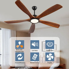 72 Inch wood Ceiling Fan with light, Low Profile Ceiling Fan with Remote Control,Noiseless Reversible DC Motor with Timer